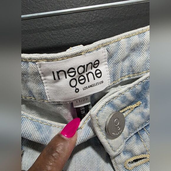 Insane Gene Light Wash Button Fly Denim Jeans Hi Rise Relaxed Tie Ankle 11 29W - Picture 3 of 12